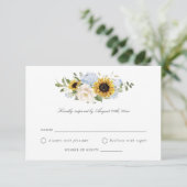 サンフラワーズダスティブルーフラワーズ素朴ウェディングRSVP 招待状 (スタンド正面)