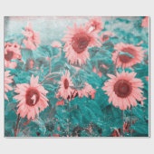 サンフラワーズティール(緑がかった色)ピンクフローラヴィンテージデコパージュアート ラッピングペーパー (フラット)