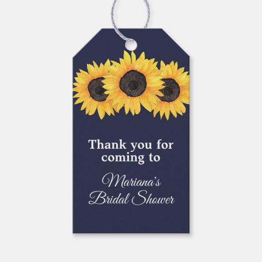 サンフラワーズネイビーブルーブライダルシャワーメッセージカード ギフトタグ (正面)