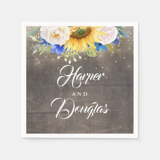 サンフラワーズネイビーブルー&ホワイト秋の結婚式 スタンダードカクテルナプキン (正面)