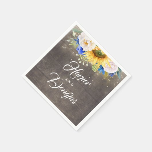 サンフラワーズネイビーブルー&ホワイト秋の結婚式 スタンダードカクテルナプキン (角)