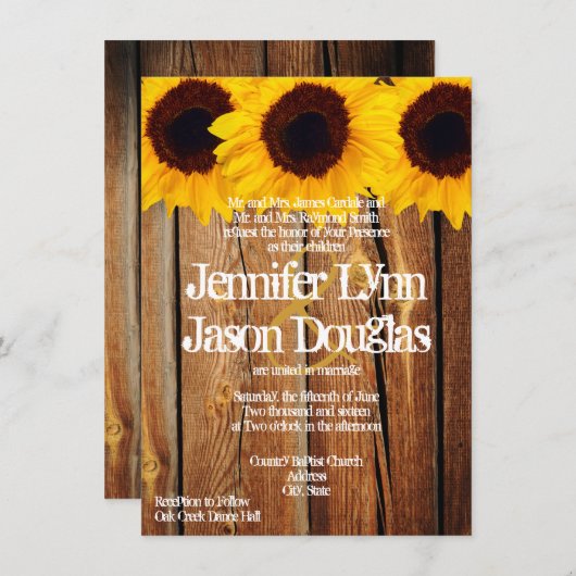 サンフラワーズバ素朴ーンウッド結婚式招待状 招待状 (正面/裏面)