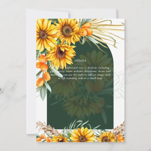 サンフラワーズパンパスグラスエメラルドグリーン結婚BOHO's 招待状 (裏面)