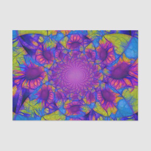 サンフラワーズパープルブルーイエロー抽象芸術デコパージュ 薄葉紙 (正面)