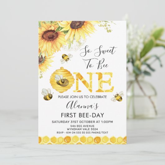 サンフラワーズビーファーストビーデイ誕生日招待状 招待状 (スタンド正面)