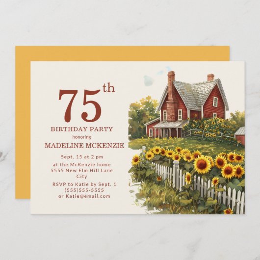 サンフラワーズファームハウス75thバースデーパーティー 招待状 (正面/裏面)