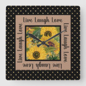 サンフラワーズブラック金ゴールド水玉模様ライブ笑い愛Sq スクエア壁時計 (正面)