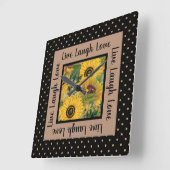 サンフラワーズブラック金ゴールド水玉模様ライブ笑い愛Sq スクエア壁時計 (傾斜)