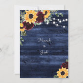 サンフラワーズブルゴーニュバラネイビー結婚ウッド 招待状 (裏面)