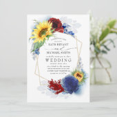 サンフラワーズブルゴーニュレッド&ネイビーブルー秋の結婚式 招待状 (スタンド正面)