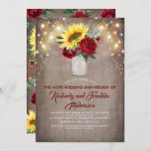 サンフラワーズブルゴーニュ素朴レッド結婚記念日 招待状 (正面/裏面)