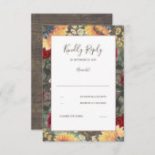 サンフラワーズブルゴーニュ素朴秋の結婚式RSVP 出欠カード (正面/裏面)