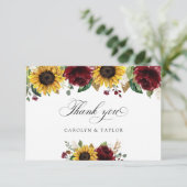 サンフラワーズブルゴーニュ赤素朴フローラ結婚ズ サンキューカード (スタンド正面)