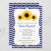 サンフラワーズブルーシェブロンブライダルシャワー招待 招待状 (正面/裏面)