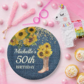 サンフラワーズブルーデニムカウボーイブーツ50誕生日 ペーパープレート (パーティー)