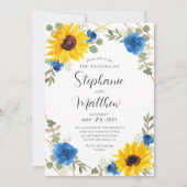 サンフラワーズブルーバラ幾何学植物結婚の 招待状 (正面)