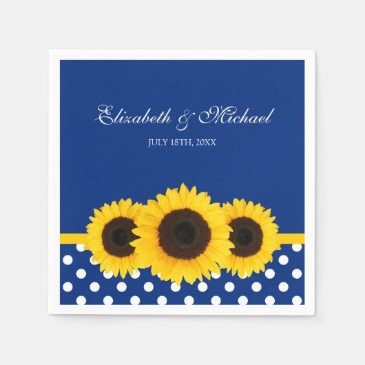 サンフラワーズブルーホワイト水玉模様結婚ズ スタンダードカクテルナプキン (正面)