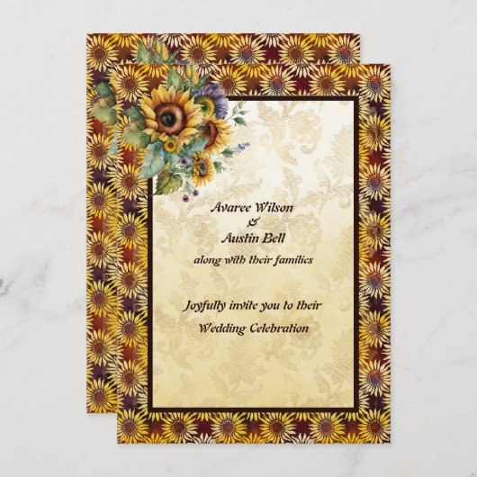 サンフラワーズブーケブラウン金ゴールド 招待状 (正面/裏面)