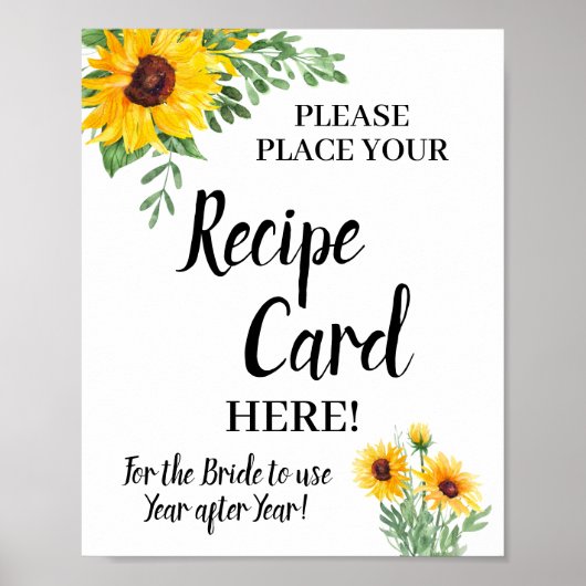 サンフラワーズプレイスレシピカードブライダルシャワーサイン ポスター (正面)
