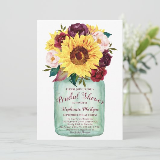サンフラワーズメイソンジャーバラフローラブライダルシャワー 招待状 (スタンド正面)