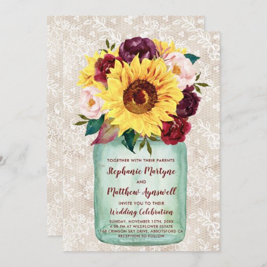 サンフラワーズメイソンジャールブルゴーニュフローラレース結婚ズ 招待状 (正面/裏面)