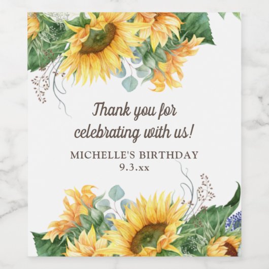 サンフラワーズユーカリプタスバースデーパーティーありがとう ワインラベル (シングルラベル)