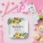 サンフラワーズユーカリプタスバースデーパーティー名日付 ペーパープレート (パーティー)