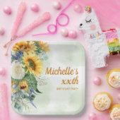 サンフラワーズユーカリプタスボタニカルウーマン誕生日 ペーパープレート (パーティー)