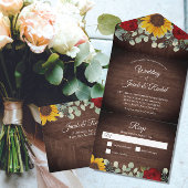 サンフラワーズユーカリプトゥスレッド素朴ロ結婚ーズ オールインワン招待状