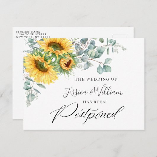 サンフラワーズユーカリプトゥス結婚シックの延期 ポストカード (正面/裏面)