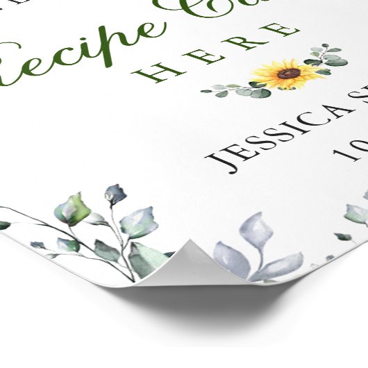 サンフラワーズユーカリレシピカードブライダルシャワー ポスター (角)
