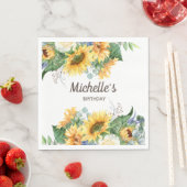 サンフラワーズユーカリ誕生日パーティー名ホワイト スタンダードランチョンナプキン (インサイチュ)