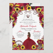 サンフラワーズレッドローズ女性のカーボーイウェスタンキンセアニェラ 招待状 (正面/裏面)