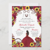 サンフラワーズレッドローズ女性のカーボーイウェスタンキンセアニェラ 招待状 (正面)