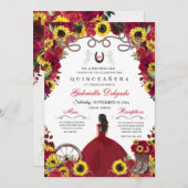 サンフラワーズレッドローズ女性のカーボーイウェスタンキンセアニェラ 招待状 (正面/裏面)