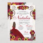 サンフラワーズレッドローズ女性のカーボーイウェスタンキンセアニェラ 招待状 (正面/裏面)