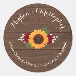 サンフラワーズレッドローズ差出人住所封筒用シール ラウンドシール