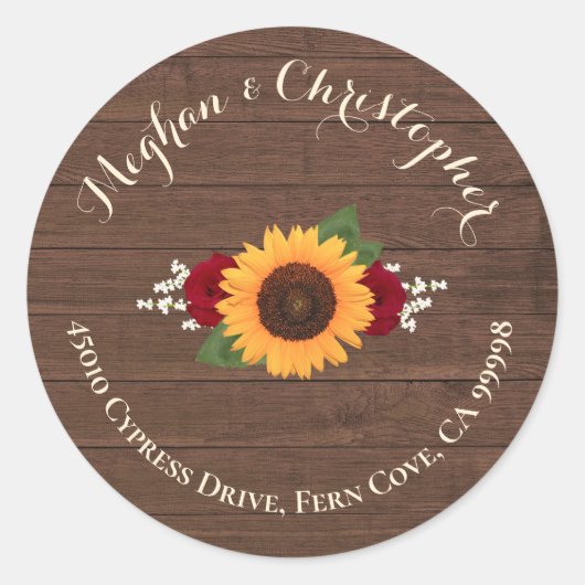 サンフラワーズレッドローズ差出人住所封筒用シール ラウンドシール (正面)