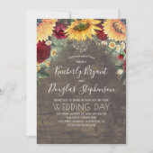 サンフラワーズレッドローズ素朴デイジー結婚ズ 招待状 (正面)