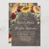 サンフラワーズレッドローズ素朴デイジー結婚ズ 招待状 (正面/裏面)