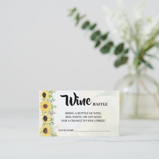 サンフラワーズワインラッフルチケットブライダルシャワーカード プレイスカード (スタンド正面)