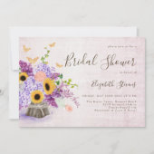 サンフラワーズ薄紫あじさいウッドシックブライダルシャワー 招待状 (正面)