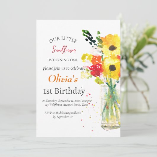 サンフラワーズ1st第1誕生日ガールカントリーフローラ 招待状 (スタンド正面)