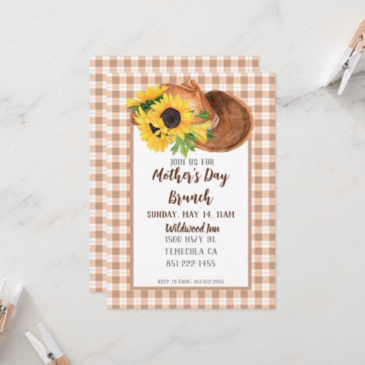 サンフラワーズ&カウボーイハットマザーズデイ招待状 カード (正面/裏面インサイチュ)