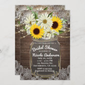 サンフラワーズ&デイジーズメイソンジャールスパークルシック素朴シック 招待状 (正面/裏面)