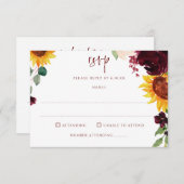 サンフラワーズ&バーガンディーレッドローゼズ秋の結婚式 出欠カード (正面/裏面)