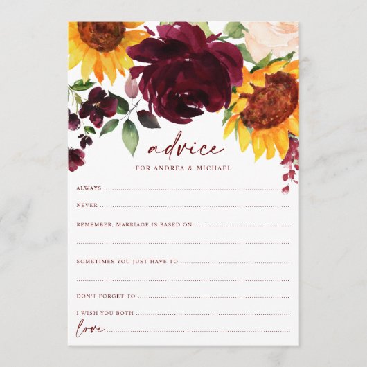 サンフラワーズ&ブルゴーニュバラ秋の結婚式 アドバイスカード (正面)