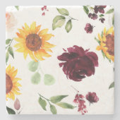サンフラワーズ&ブルゴーニュバラ秋オータムホームデコール ストーンコースター (正面)
