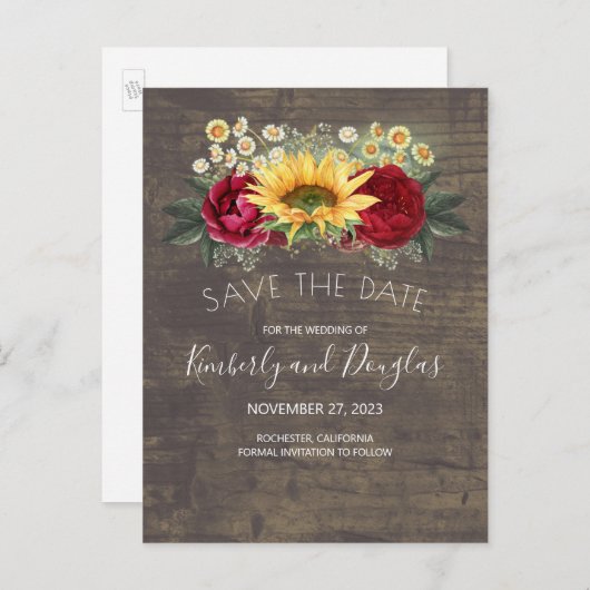 サンフラワーズ&ブルゴーニュレッドローズ秋ザ・デイトを保存 案内ポストカード (正面/裏面)