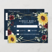 サンフラワーズ・ブルゴーニュ海軍幾何学的結婚出欠 ポストカード (正面/裏面)